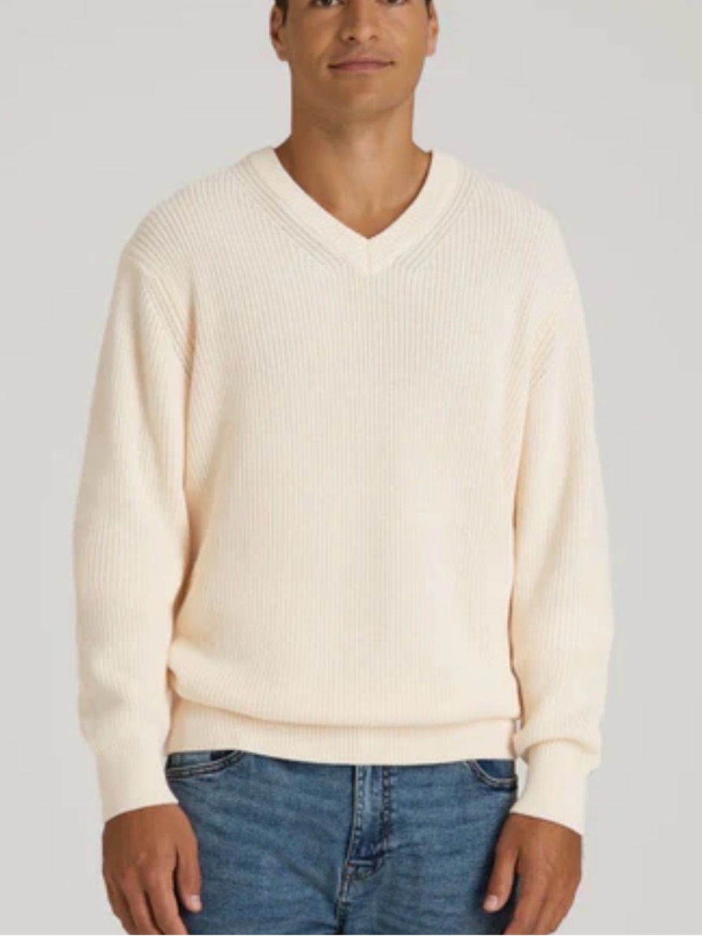 NWT Amazon Essentials Men's V-Neck Ribbed Sweater in Cream